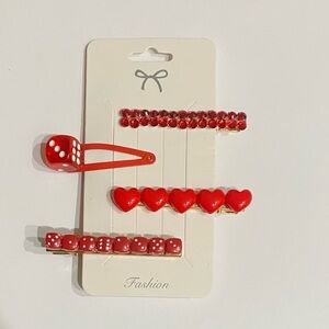 Y2K Red Dice & Heart Hair Clip Set – 4pc